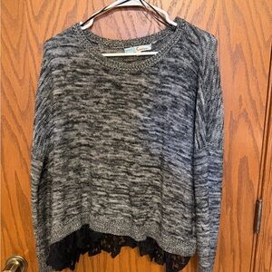 Cecico Black and Gray Women's Sweater with Lace Detail